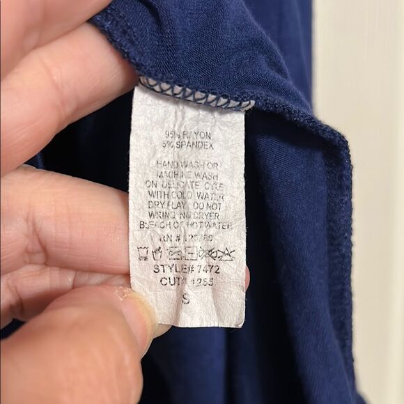 MIAMI FRANCESCA’S Navy Blue Asymmetrical 3/4 Sleeve Dress Handkerchief Hem Small - Picture 5 of 6